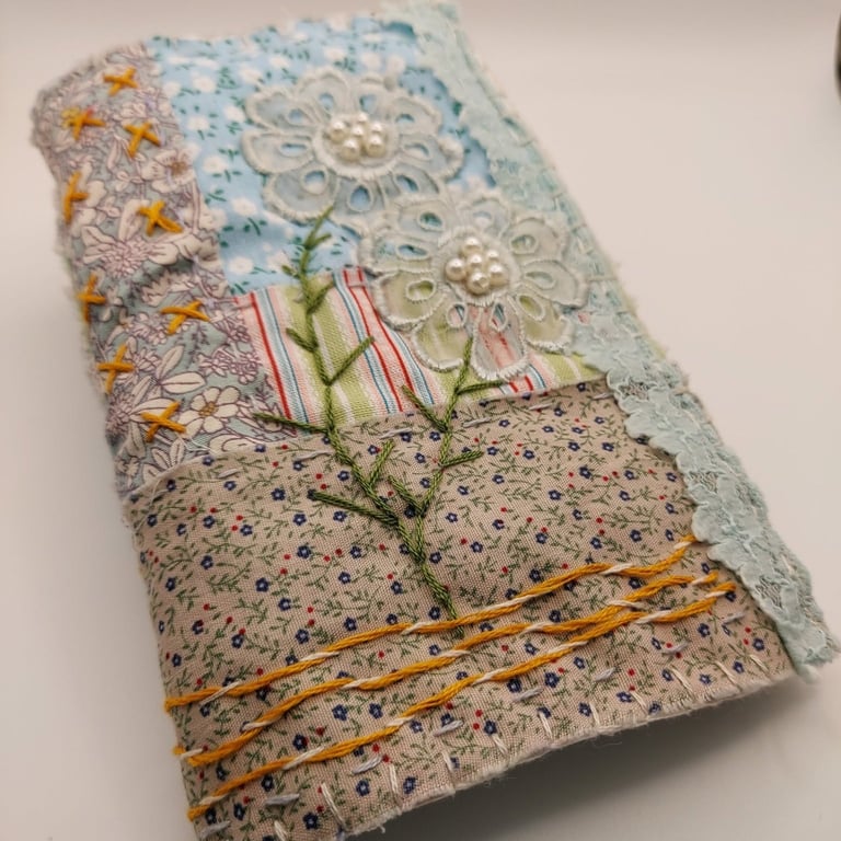Large Handmade Needle Case - Slow Stitch Patchwork and Free Heart Pins 