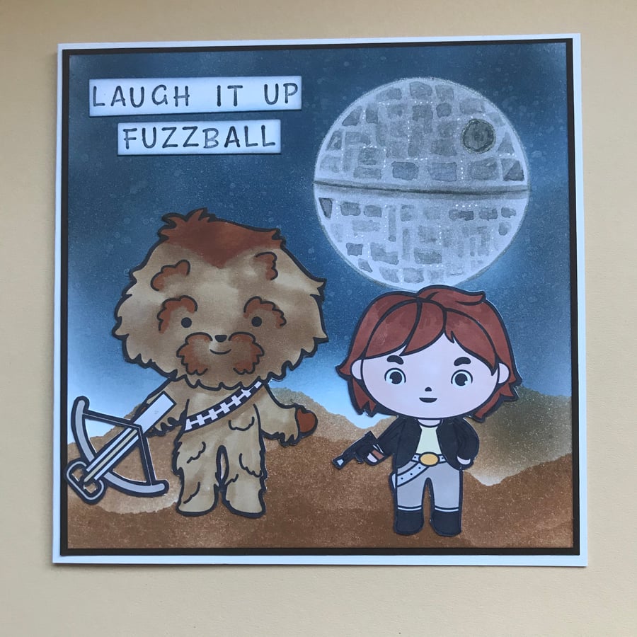 Whimsical Star Wars Birthday Card. Chewy and Han Solo