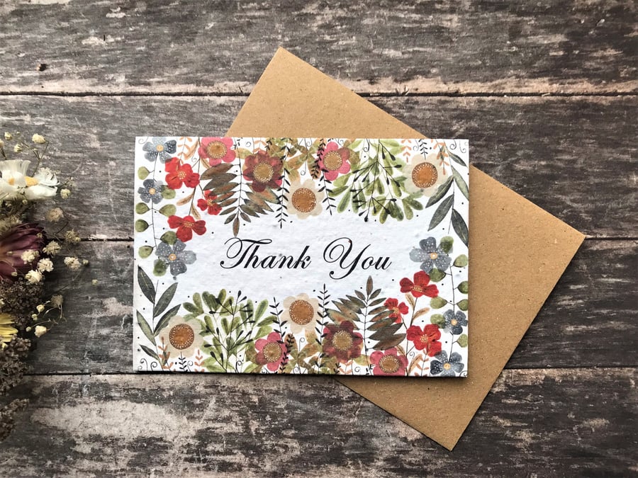 Plantable Seed Paper Thank you Card,Blank Inside, Thank you card