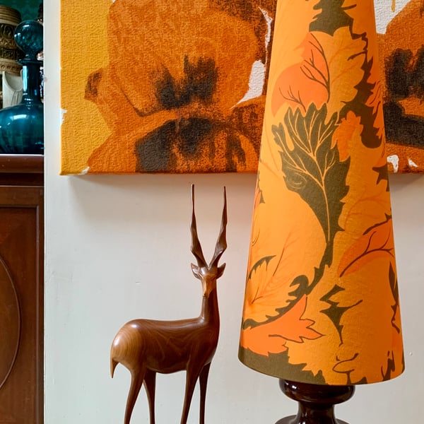 Dramatic Art Nouveau Leaf CHESHUNT Orange Olive LARGE Vintage Fabric Lampshade