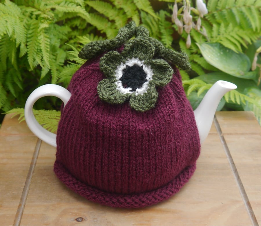 Dark Pink and Olive Flower Tea Cosy