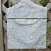 Peg bag in grey and yellow bird print fabric 