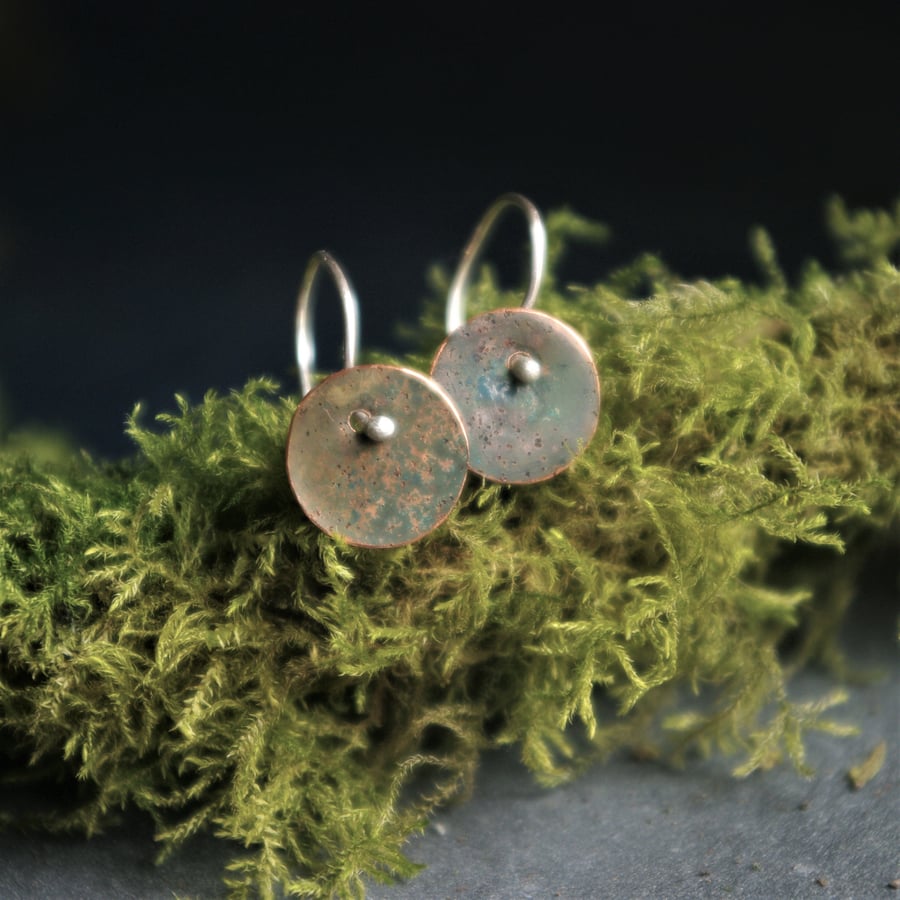 Small Mossy Copper  Dangle Earrings
