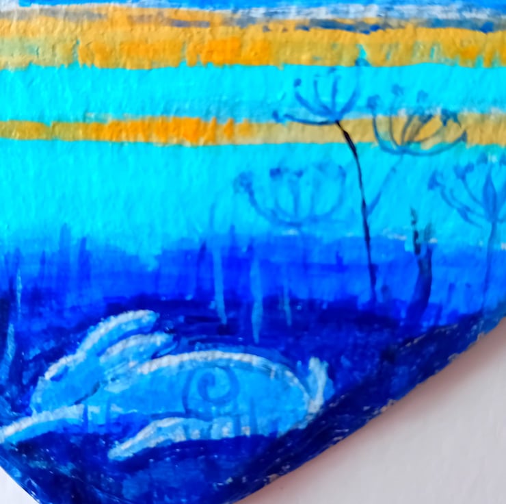 sleepy hare snoozing by a lake hand painted on ... - Folksy