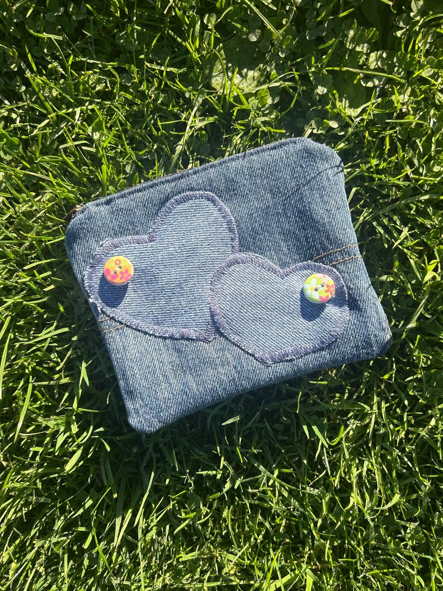 Denim purse with hearts - Upcycled jeans pockets