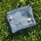 Denim purse with hearts - Upcycled jeans pockets