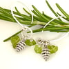 Pinecone Periodot Silver, Metal Long Drop Earrings 