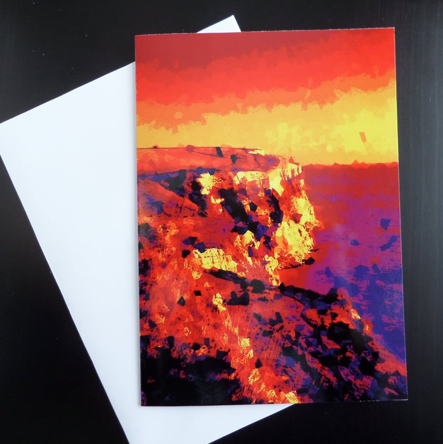 Dark Cliffs - vibrant seascape view greetings card