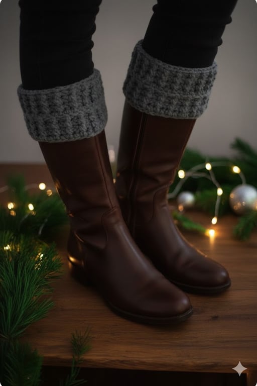 Handmade Crochet Boot Cuffs - Grey Winter Boot Toppers - Warm Leg Warmers