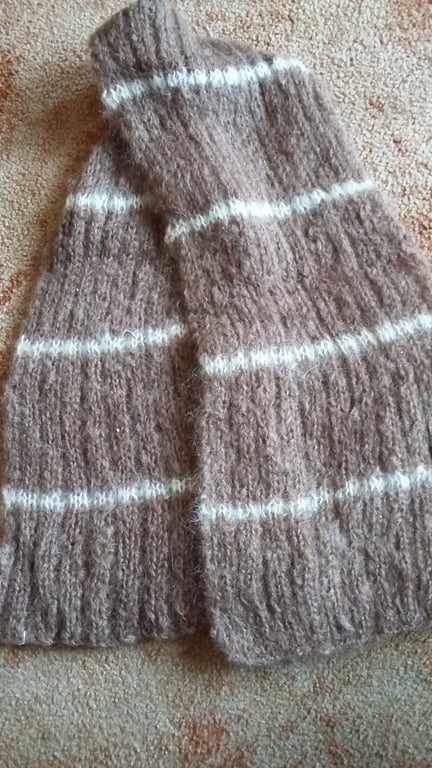 Mohair Scarf, hand knitted in light brown quality mohair
