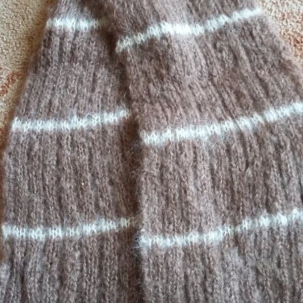Mohair Scarf, hand knitted in light brown quality mohair