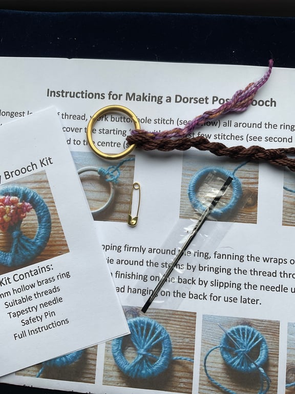 Dorset Posy Brooch Kit, Brown Stems with Purple Flowers, 29