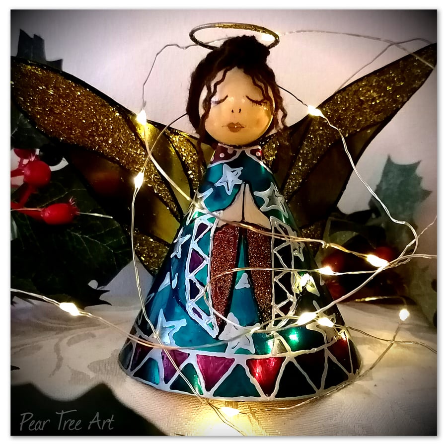 Large: Turquoise Tin Angel Christmas tree topper