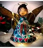 Large: Turquoise Tin Angel Christmas tree topper