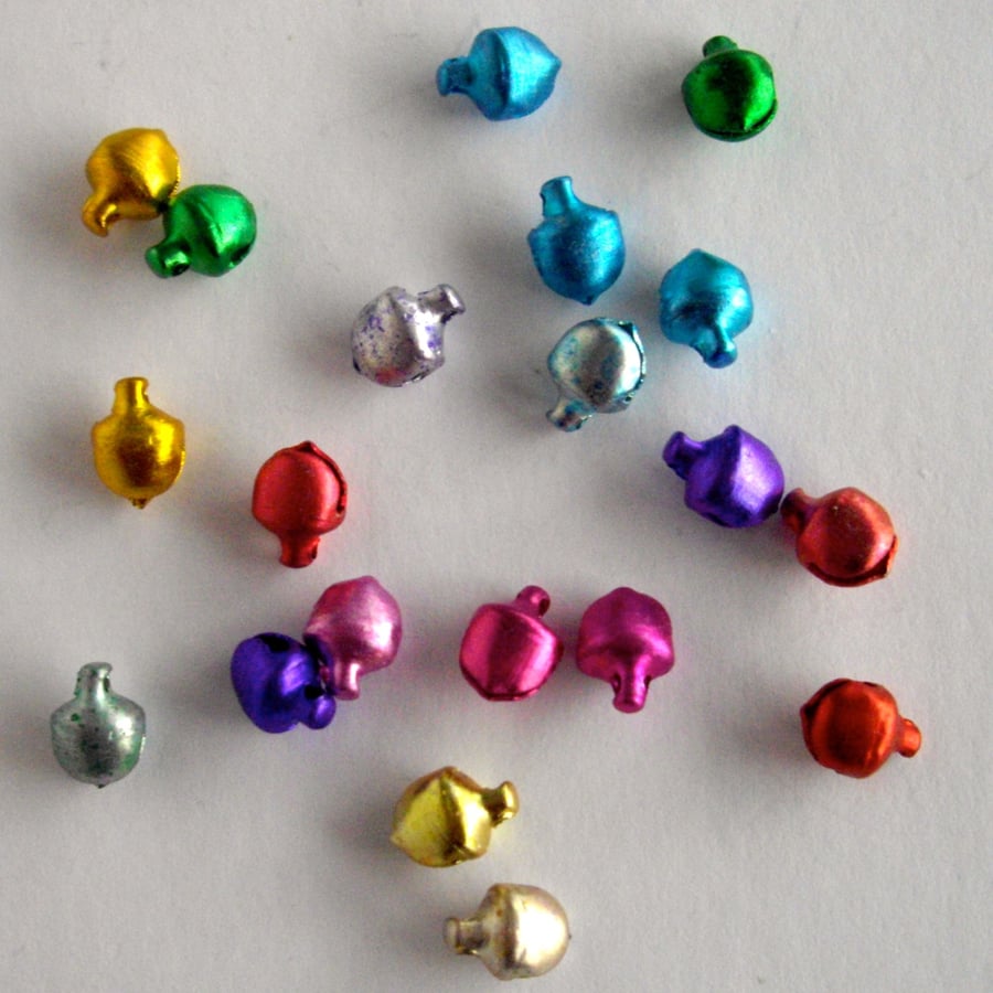 40 x 6mm tiny multi-colour small aluminium bell charms