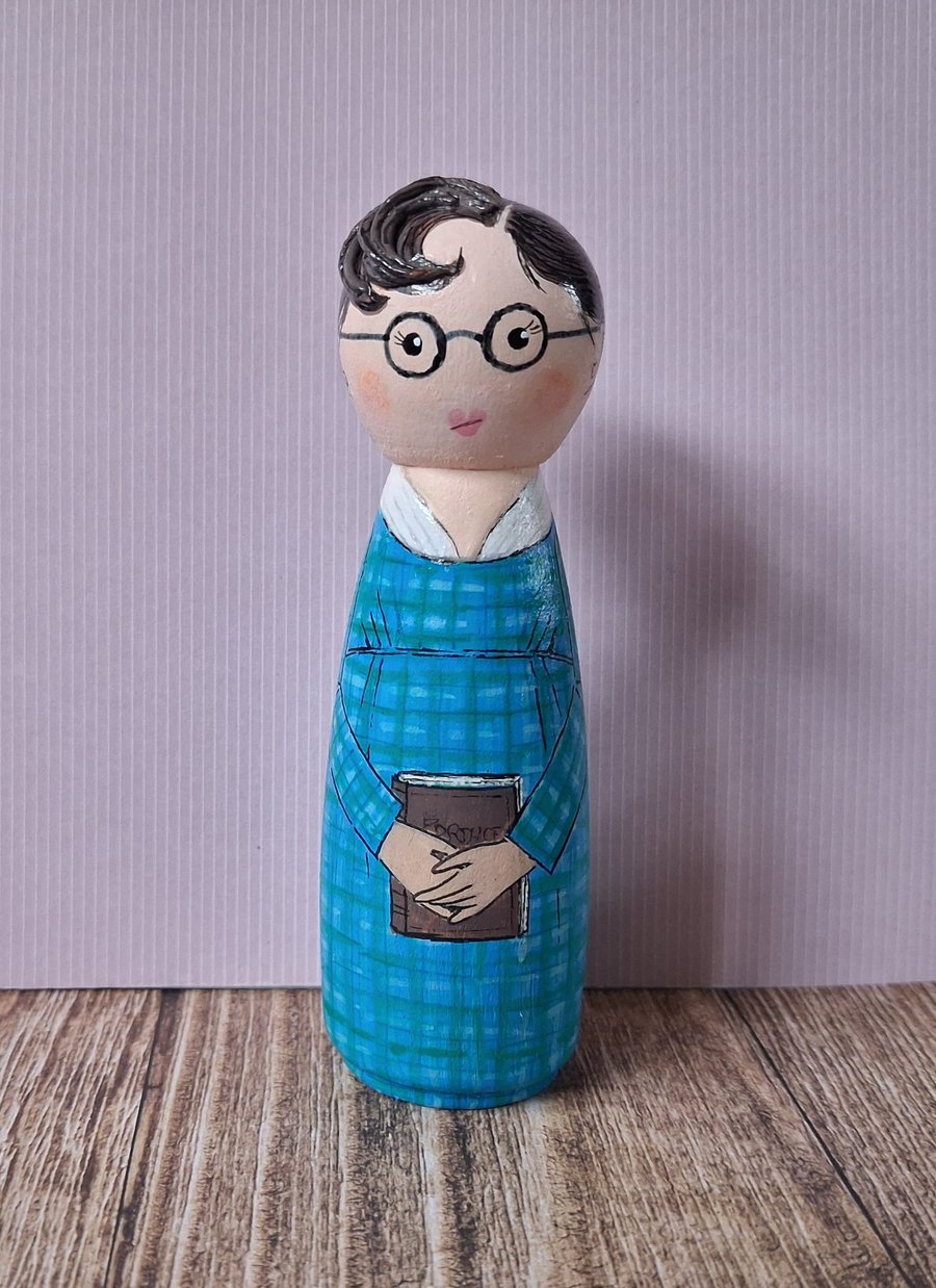 Mary Bennet, The Other Bennet Suster hand painted peg doll. 