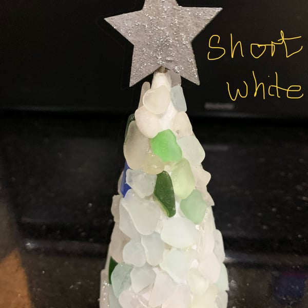 Seaglass decorated Christmas cones