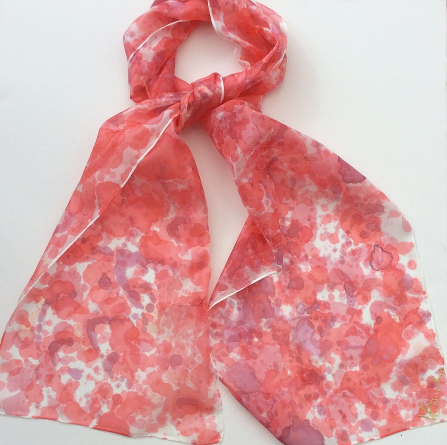 Red Splatter  hand  painted silk scarf 
