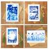 Pack of 4 card designs from Cyanotype images