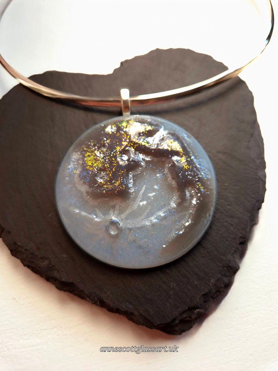 Fused Glass Full Moon Pendant Necklace