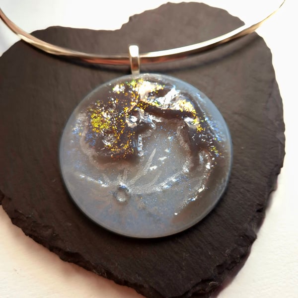 Fused Glass Full Moon Pendant Necklace