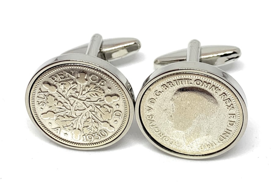 1930 Sixpence Cufflinks 94th birthday. Original sixpence coins HT