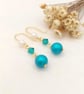 Pearl Earrings - Turquoise & White Crystal Pearl Drops - Special Occasion 