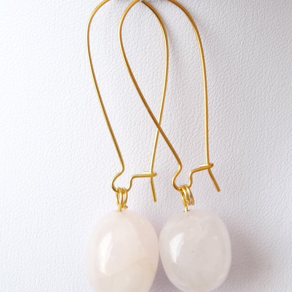 Rose Quartz Dangle Earrings - Genuine Gemstone - Handmade 