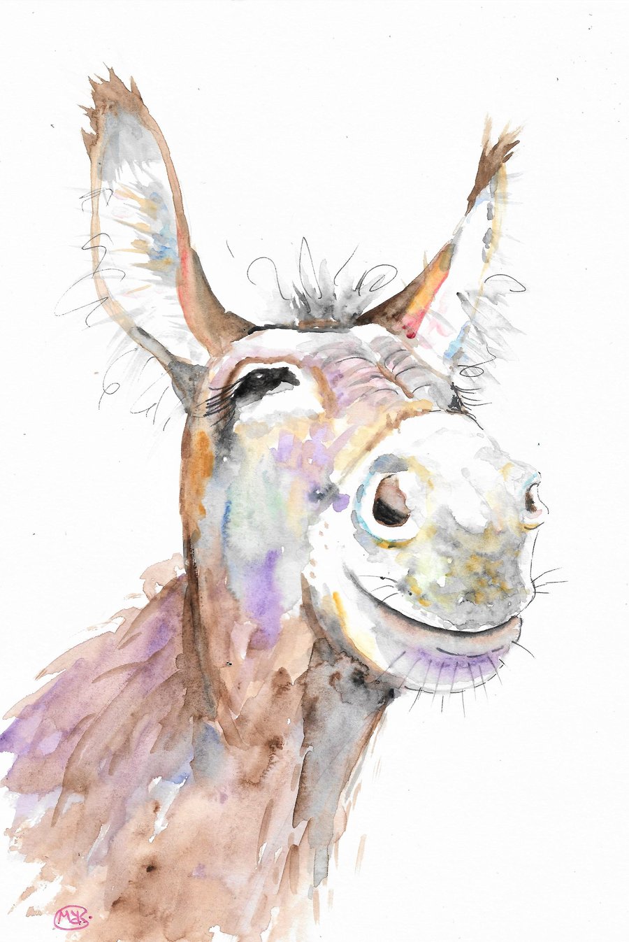 Cute Donkey. mount and print of my original painting 