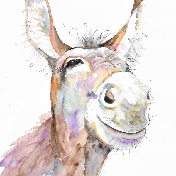 Cute Donkey. mount and print of my original painting 