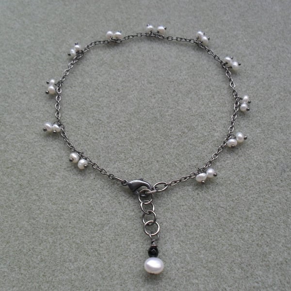 Freshwater pearl Anklet Black Tone Vintage