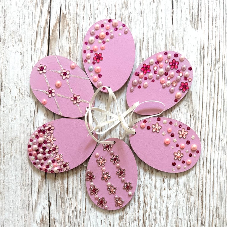 6 Easter egg decoration - hanging jewelled egg, set of 6