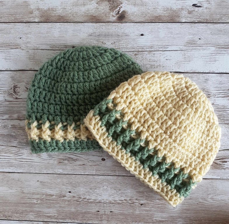 Baby Beanie Hat,  Soft Crochet Hat with Stripe, Choice of Colour and Sizes