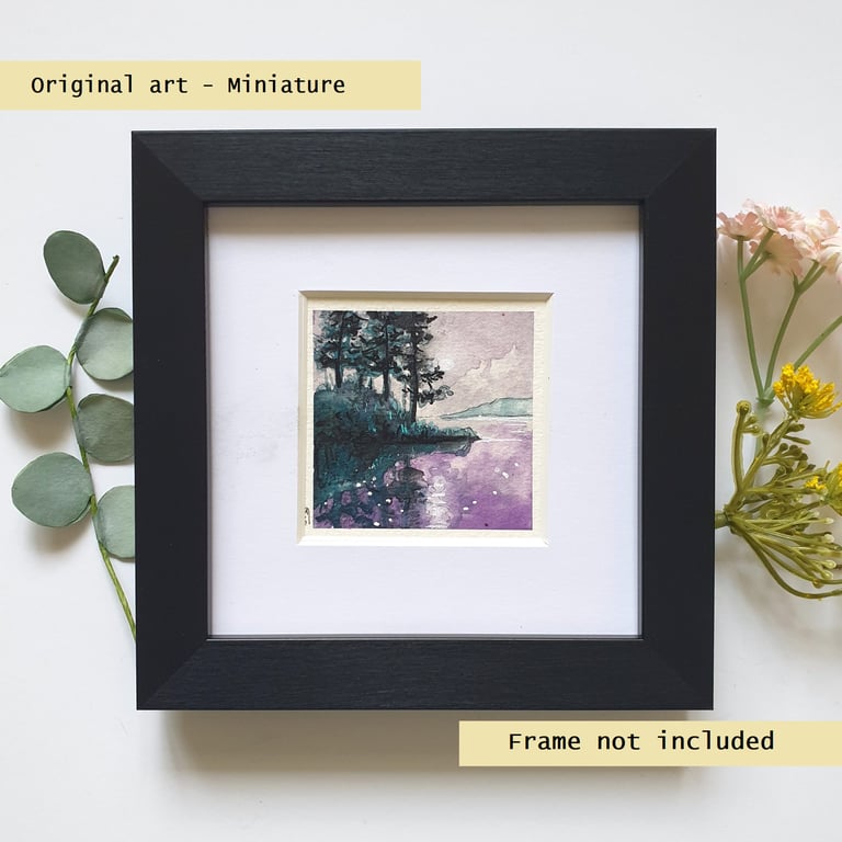 Miniature landscape painting - Evening reflections artwork