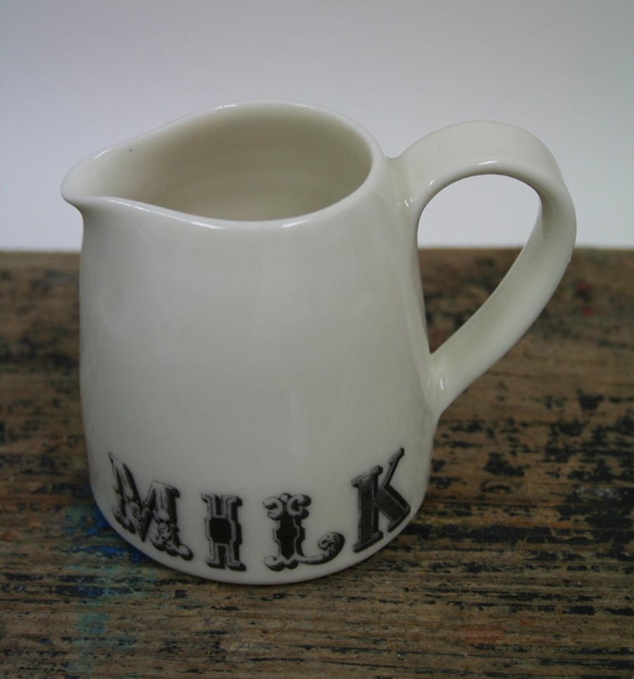 Porcelain jug with MILK wording