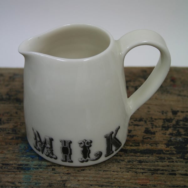 Porcelain jug with MILK wording