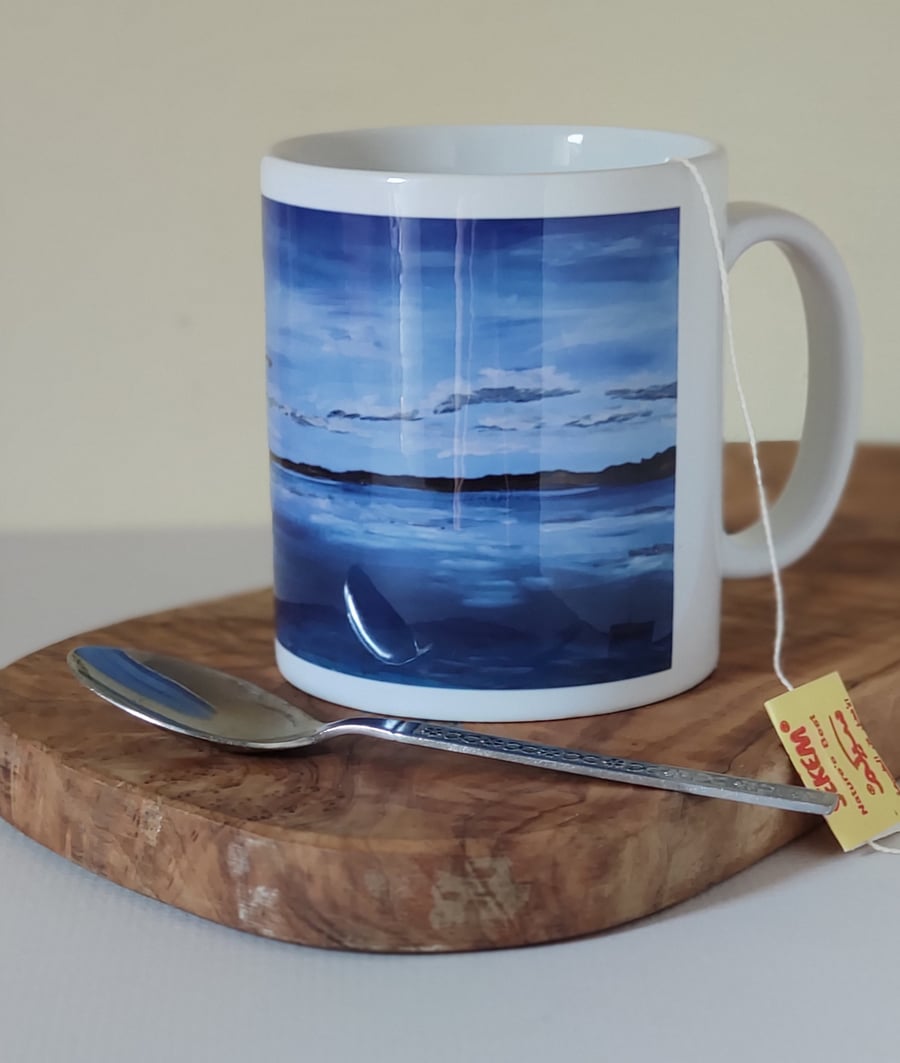 Blue Sky Seascape, Fine art landscape printed 10oz Mug, Wrap-around design