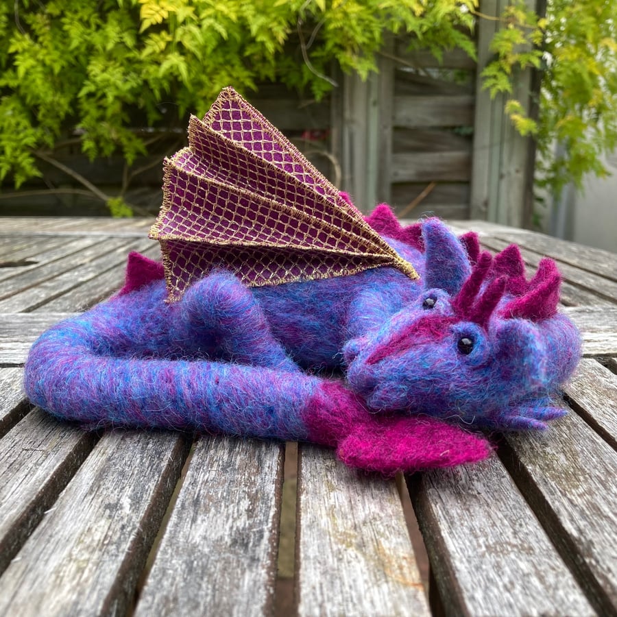 Needle felted purple dragon