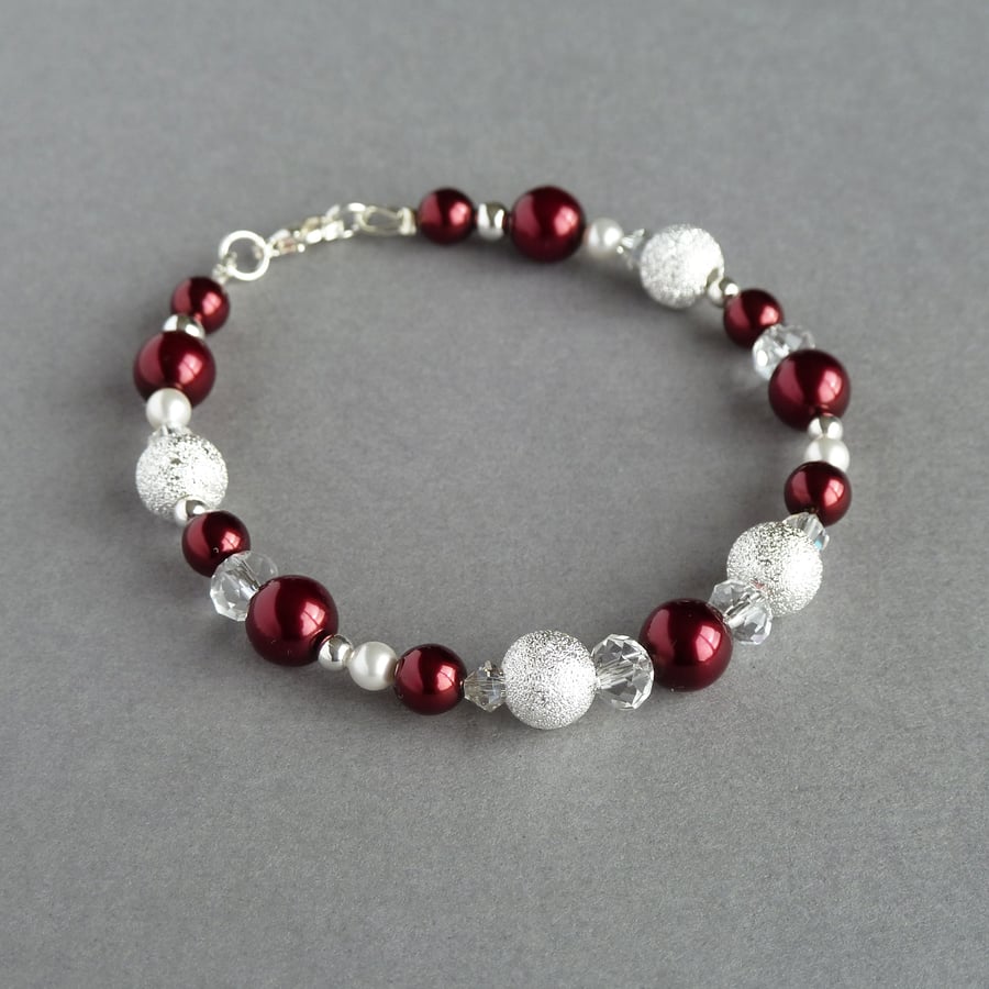 Dark Red Stardust Bracelet - Burgundy Pearl Bridesmaid Gifts - Wedding Jewellery