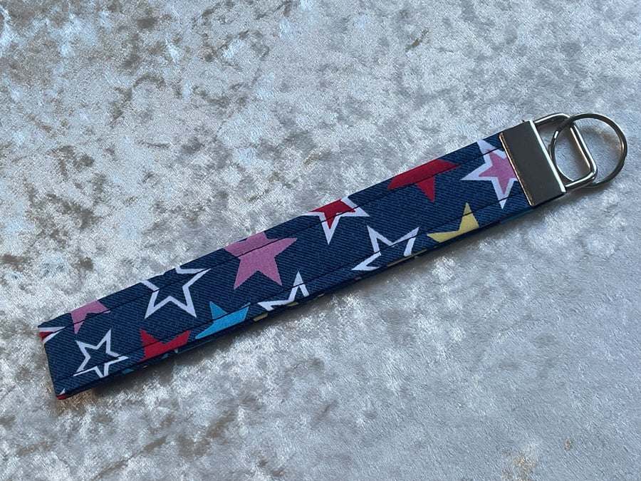 NAVY & STARS WRISTLET KEYRING KEY HOLDER LANYARD FOB CHAIN 