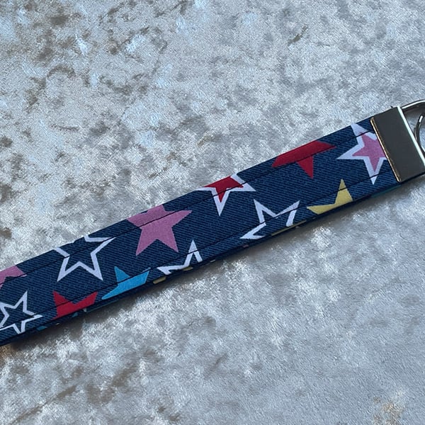 NAVY & STARS WRISTLET KEYRING KEY HOLDER LANYARD FOB CHAIN 
