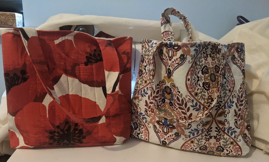 Tote Bag Quilted Handmade Poppy Design