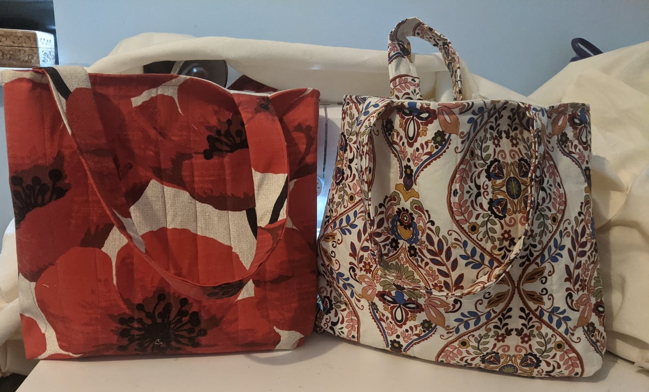 Tote Bag Quilted Handmade Poppy Design
