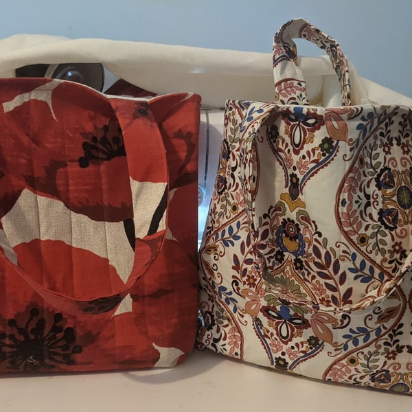 Tote Bag Quilted Handmade Poppy Design