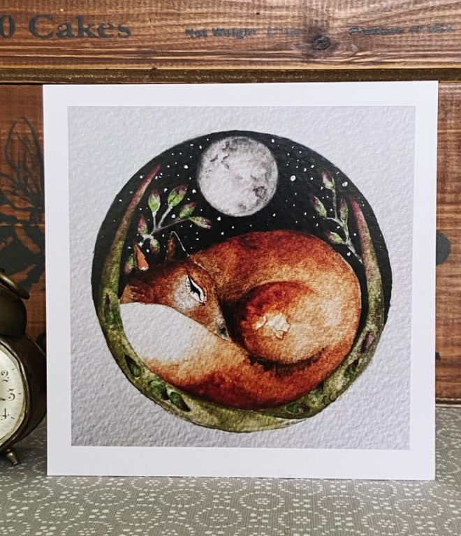 Print from my Original Resting Fox under the Moon Watercolour  Painting