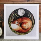  Print from my Original Resting Fox under the Moon Watercolour  Painting