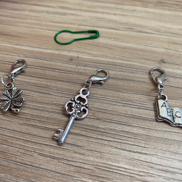 Set of 3 Good Luck Stitch Markers Progress Keepers for Knitting Crochet