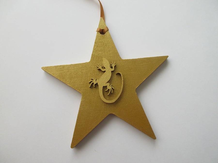 Lizard Reptile Star Christmas Tree Decoration Metallic Gold