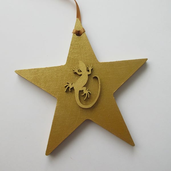 Lizard Reptile Star Christmas Tree Decoration Metallic Gold