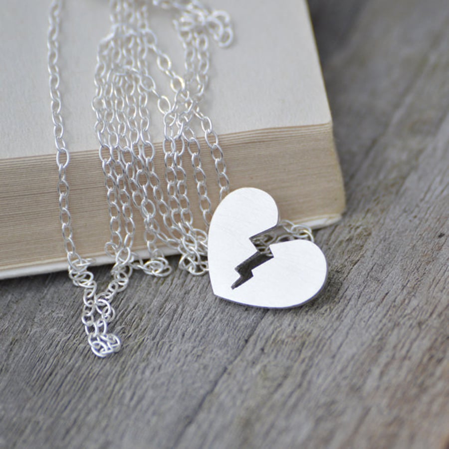 Broken heart necklace in sterling silver